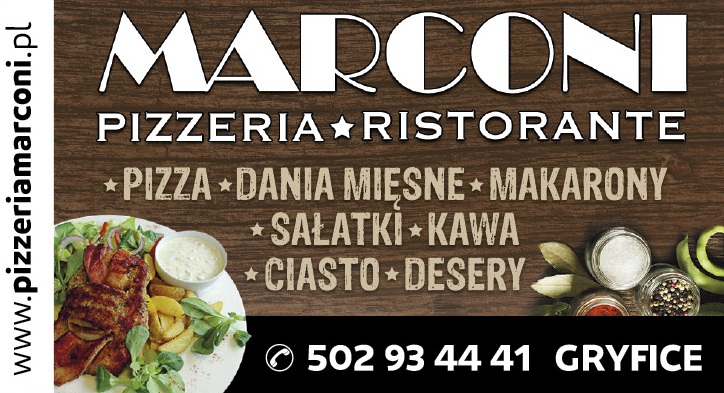MARCONI Pizzeria Ristorante Gryfice Pizza / Dania Mięsne / Makarony / Sałatki / Kawa / Desery