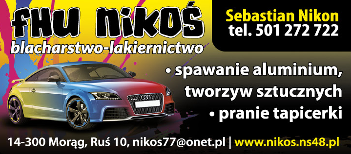 FHU NIKOŚ Sebastian Nikon Morąg Blacharstwo - Lakiernictwo / Spawanie Aluminium / Pranie Tapicerki