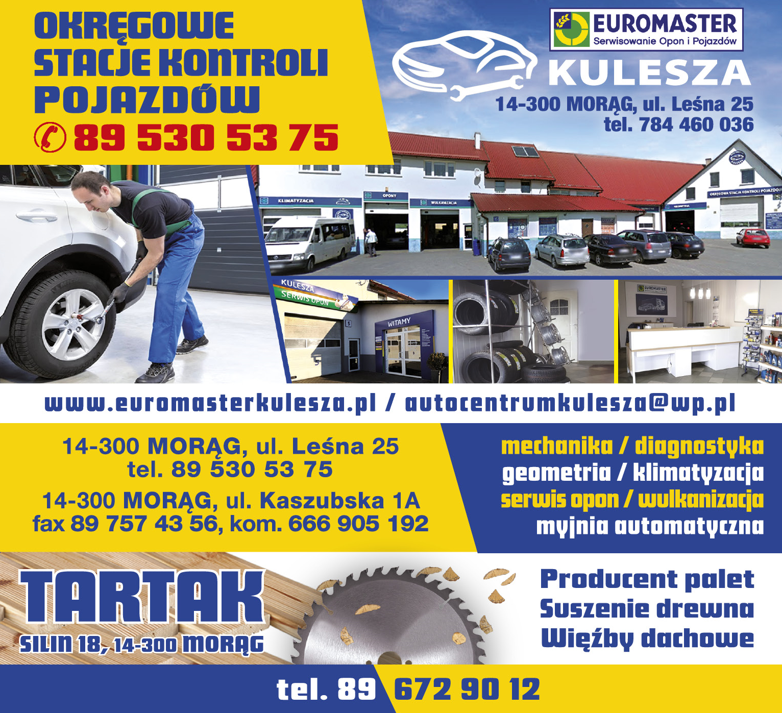 AUTO CENTRUM KULESZA - EUROMASTER Serwisowanie Opon i Pojazdów Morąg | TARTAK Silin Producent Palet
