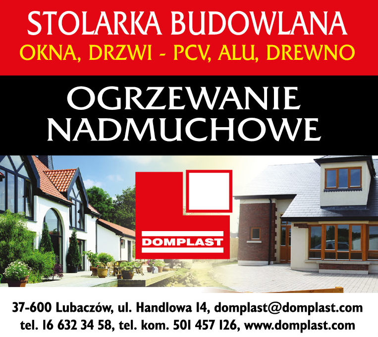 DOMPLAST Lubaczów Stolarka Budowlana Okna, Drzwi - PCV, ALU, Drewno / Ogrzewanie Nadmuchowe