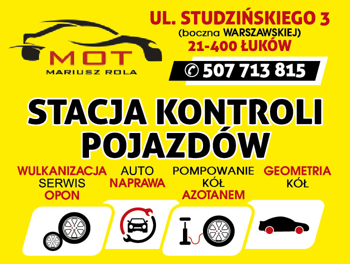 FHU MOT Mariusz Rola Łuków Stacja Kontroli Pojazdów / Wulkanizacja / Auto Naprawa / Geometria Kół