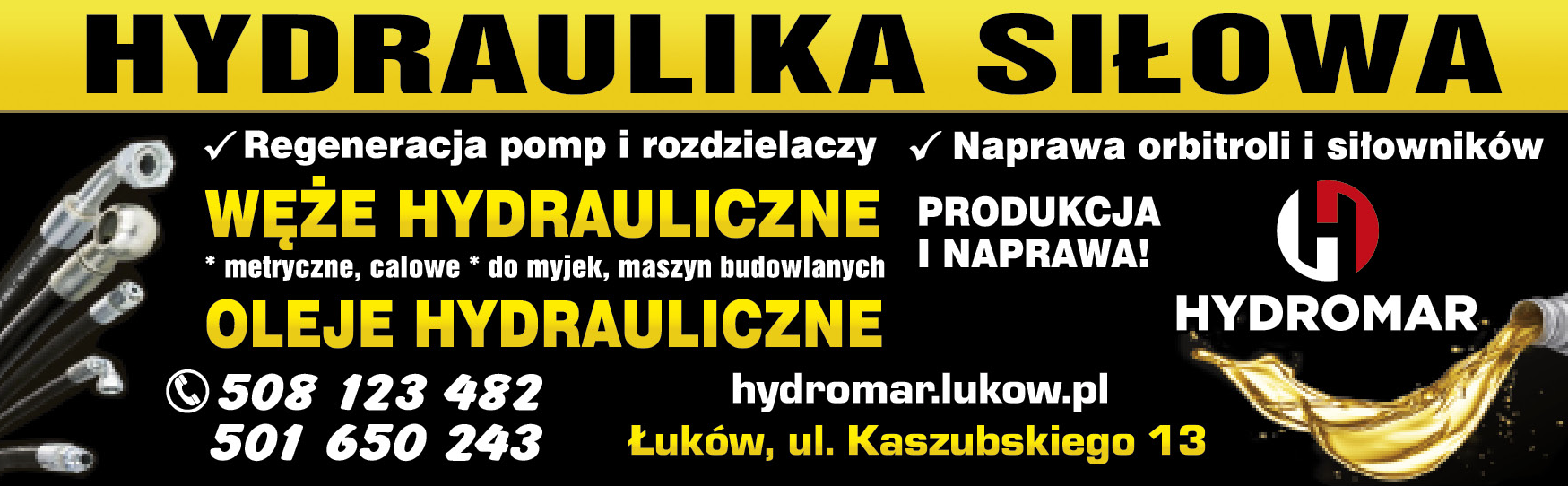 Z.P.U. HYDROMAR Łuków Węże Hydrauliczne / Oleje Hydrauliczne / Naprawa Orbitroli i Siłowników