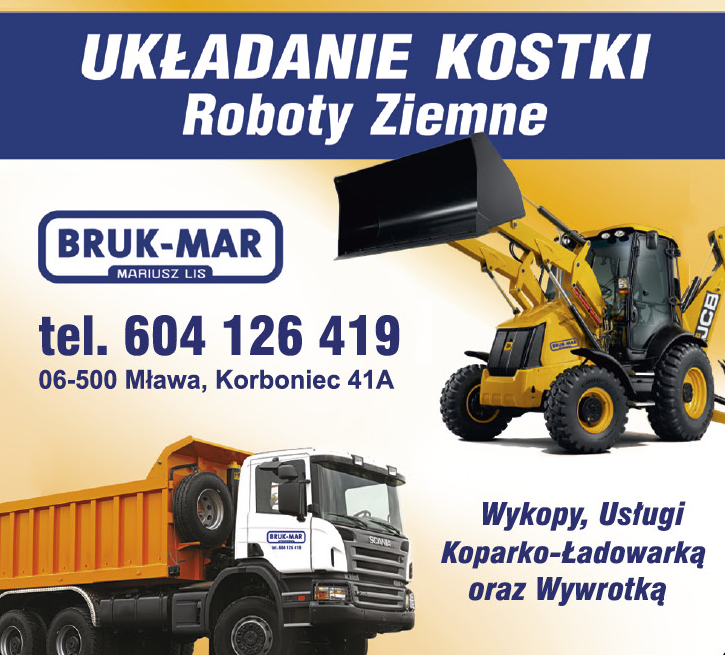 BRUK-MAR Mariusz Lis Mława Roboty Ziemne / Usługi Koparko-Ładowarką / Układanie Kostki