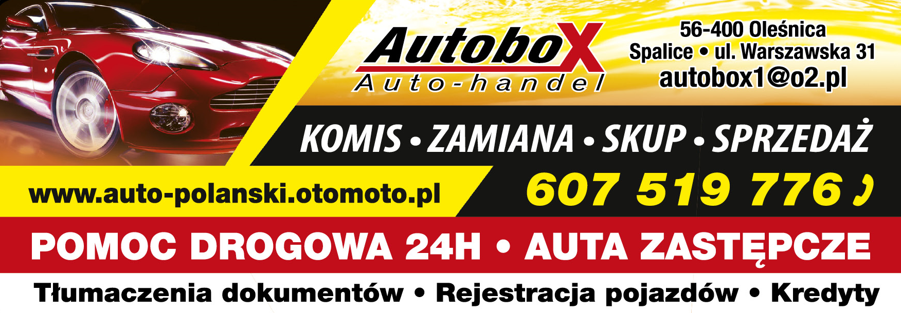 AUTOBOX Oleśnica Pomoc Drogowa 24H / Auta Zastępcze / Tłumaczenia / Rejestracja Pojazdów