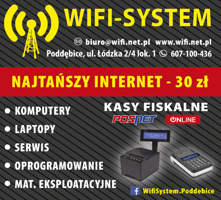 WIFI-SYSTEM Poddębice Kasy Fiskalne - Posnet Online / Oprogramowanie / Mat. Eksploatacyjne / Laptopy