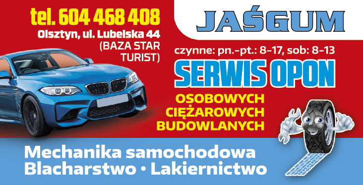 JAŚGUM Olsztyn Serwis Opon / Mechanika Samochodowa / Blacharstwo / Lakiernictwo