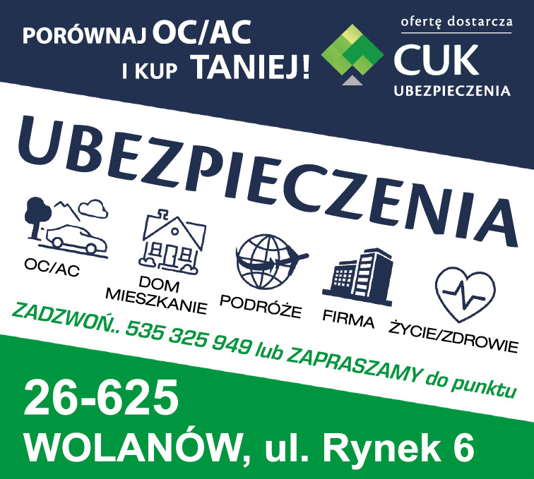 AK Ubezpieczenia Punkt Partnerski CUK Wolanów - OC/AC / Dom / Mieszkanie / Podróże / Życie / Firma