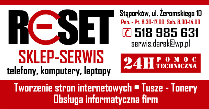 RESET Sklep-Serwis Stąporków Telefony / Komputery / Laptopy / Tworzenie Stron Internetowych