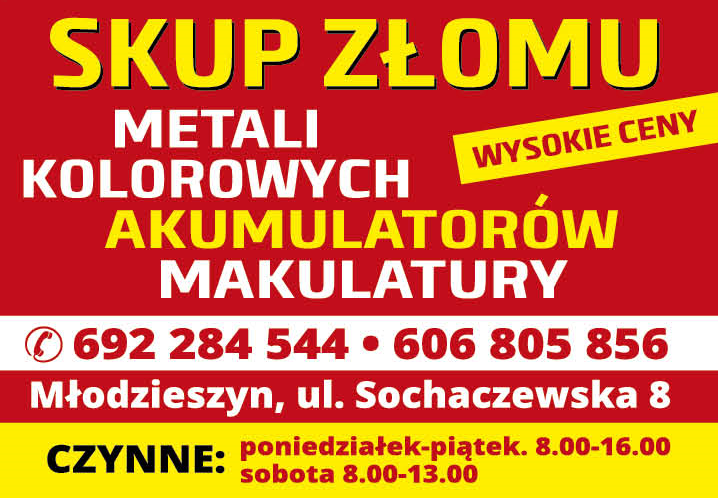 Skup Złomu Młodzieszyn Skup Metali Kolorowych / Złomu / Akumulatorów / Makulatury