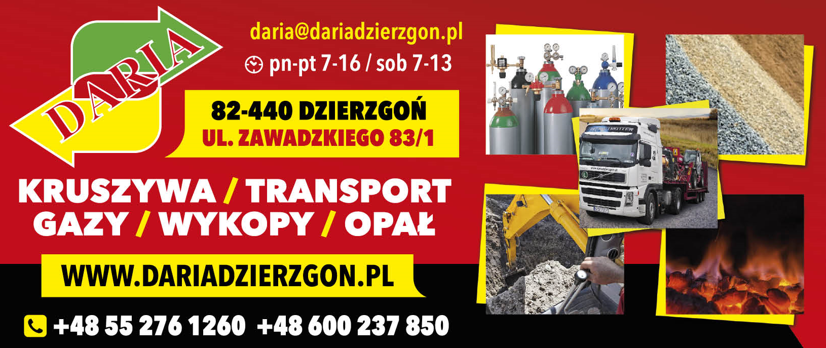 Usługi Transportowe "DARIA" Dzierzgoń Kruszywa / Transport / Gazy / Wykopy / Opał