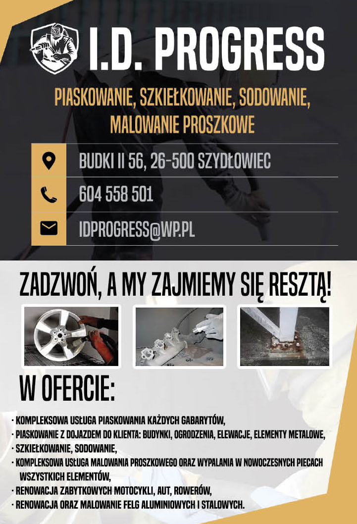 I.D. PROGRESS Szydłowiec Piaskowanie / Szkiełkowanie / Sodowanie / Malowanie Proszkowe