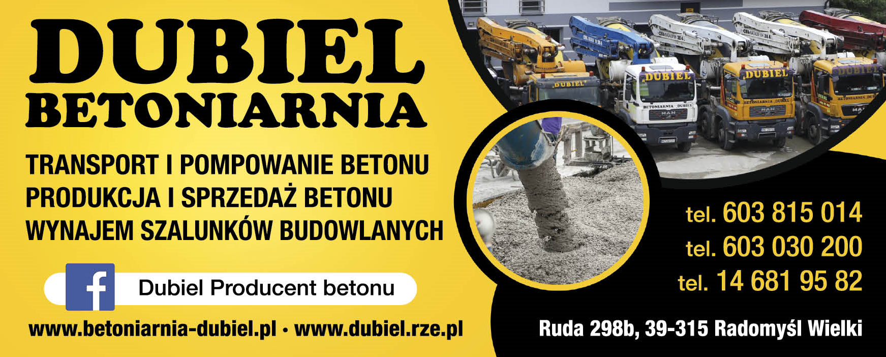 Firma "DUBIEL" Sp. z o.o. Ruda Transport i Pompowanie Betonu / Produkcja i Sprzedaż Betonu