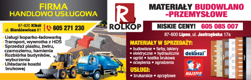 F.H.U. "ROLKOP" Kikół Sprzedaż Materiałów Budowlano- Przemysłowych / Usługi Koparko-Ładowarką