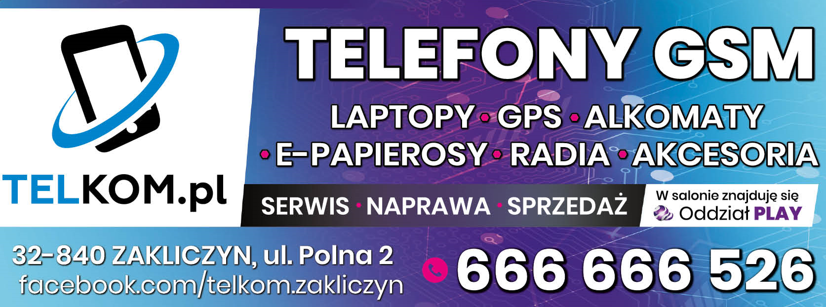 TELKOM.pl Zakliczyn Telefony GSM / Laptopy / GPS / Alkomaty / E-papierosy / Radia / Akcesoria