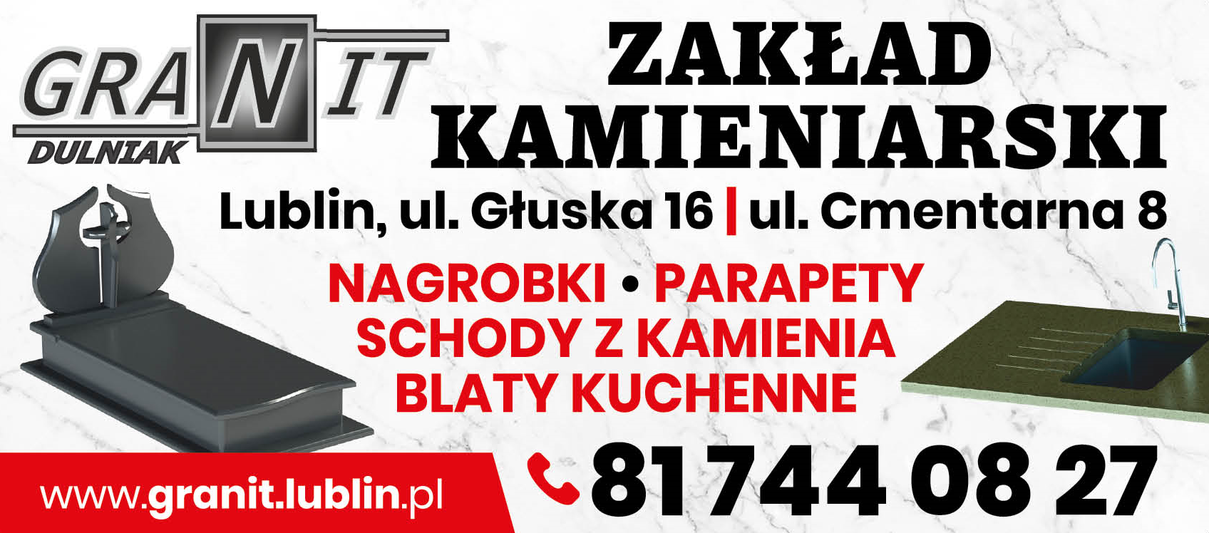 Zakład Kamieniarski "GRANIT" DULNIAK Sp. J. Lublin Nagrobki / Parapety / Schody z Kamienia / Blaty
