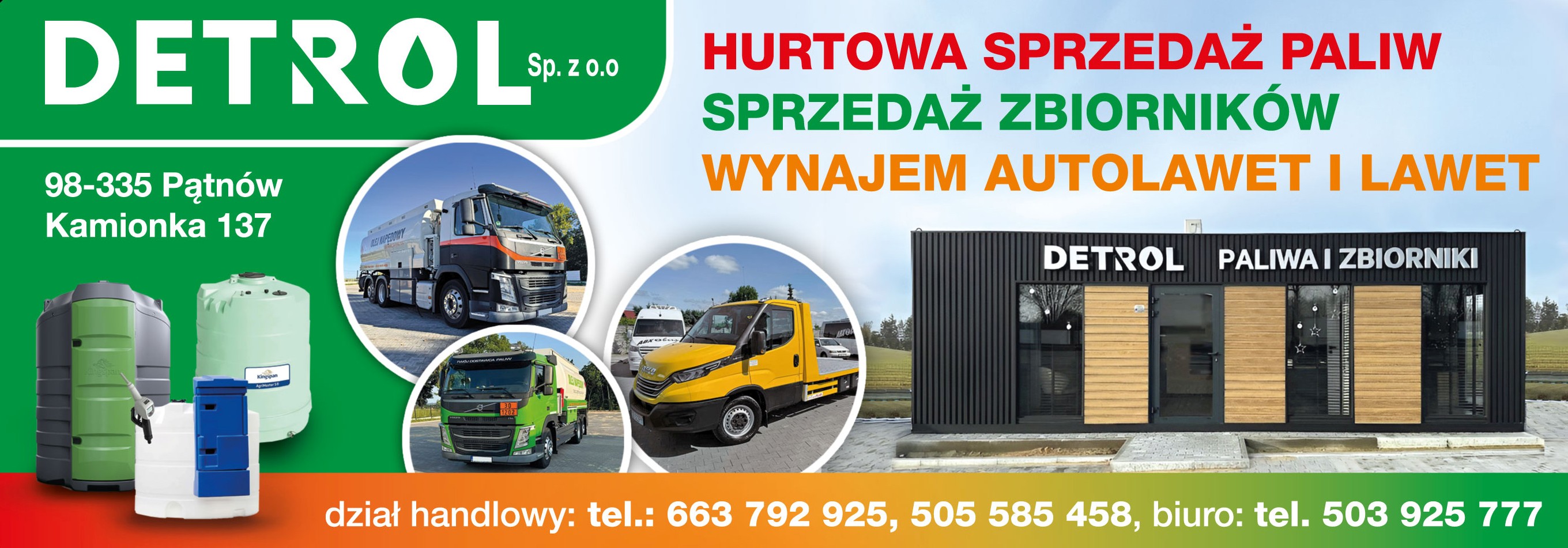 DETROL sp. z o.o., 98-335 Kamionka 137. Hurtownia sprzedaż paliw, sprzedaż zbiorników…