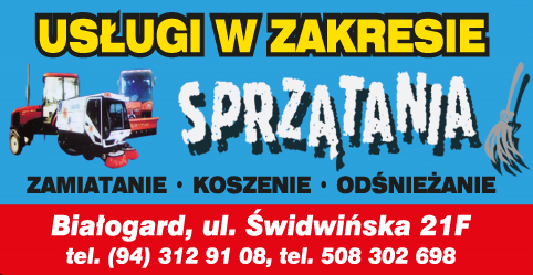 USŁUGI W ZAKRESIE SPRZĄTANIA Białogard  Zamiatanie / Koszenie / Odśnieżanie