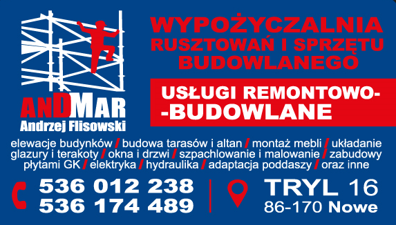 AND-MAR Andrzej Flisowski Nowe Usługi Remontowo- Budowlane / Wypożyczalnia Sprzętu Budowlanego 